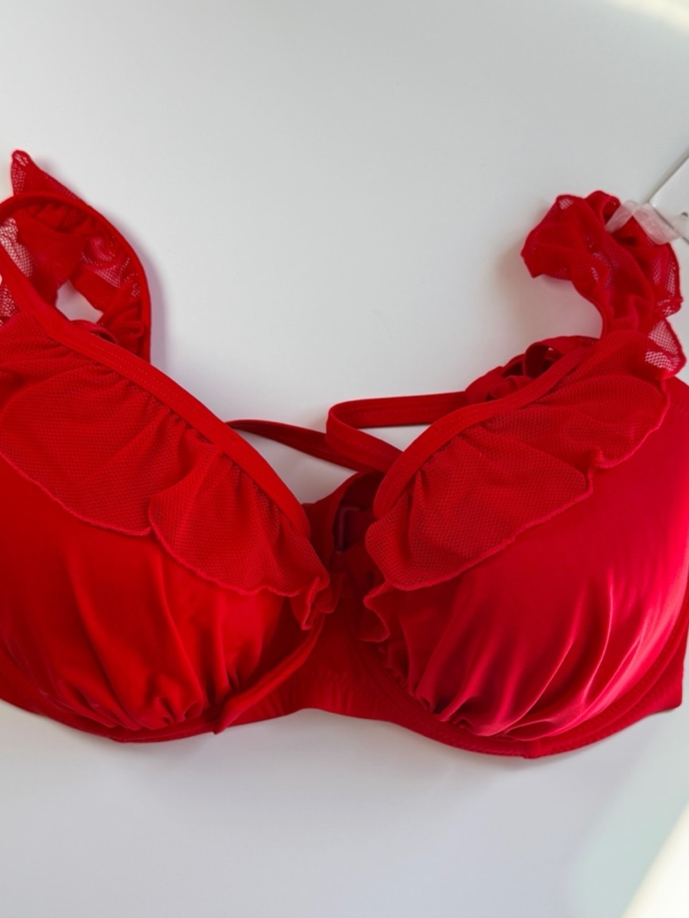 Red Ruffle Underwire Swim Top Full Bust 34FF